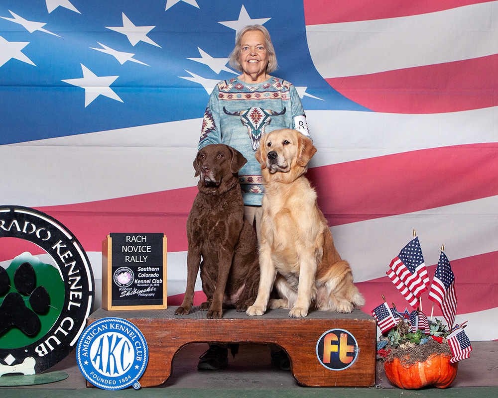 Karen Lamb with her dogs Carly and Naami.